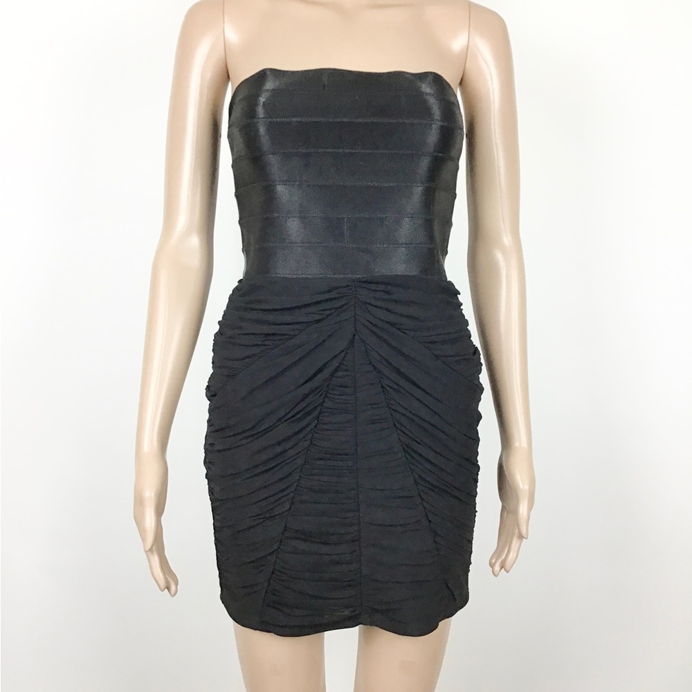 Bebe Mesh Satin Sleeveless Black Dress